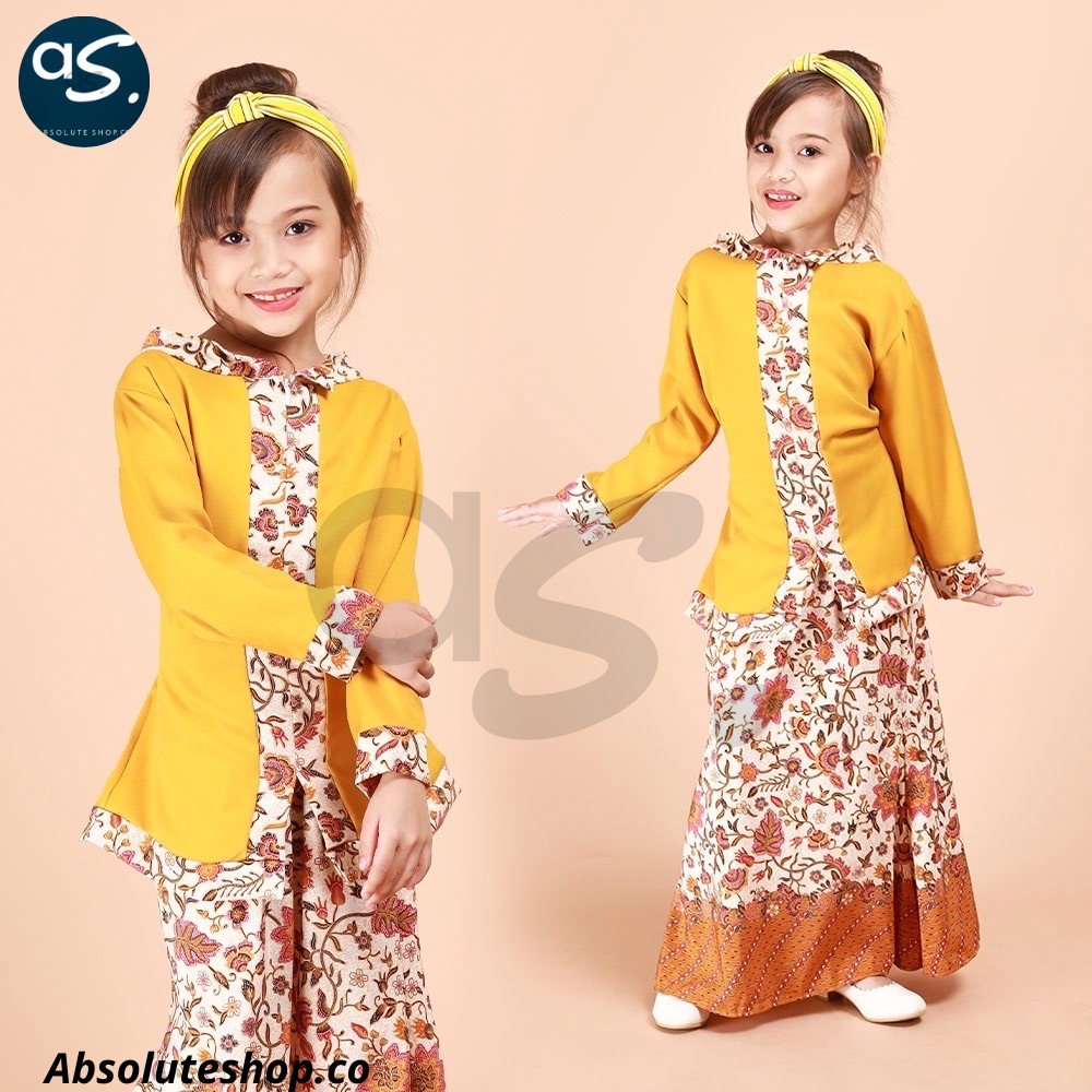 Baju Batik Budak Perempuan Kuning Peplum