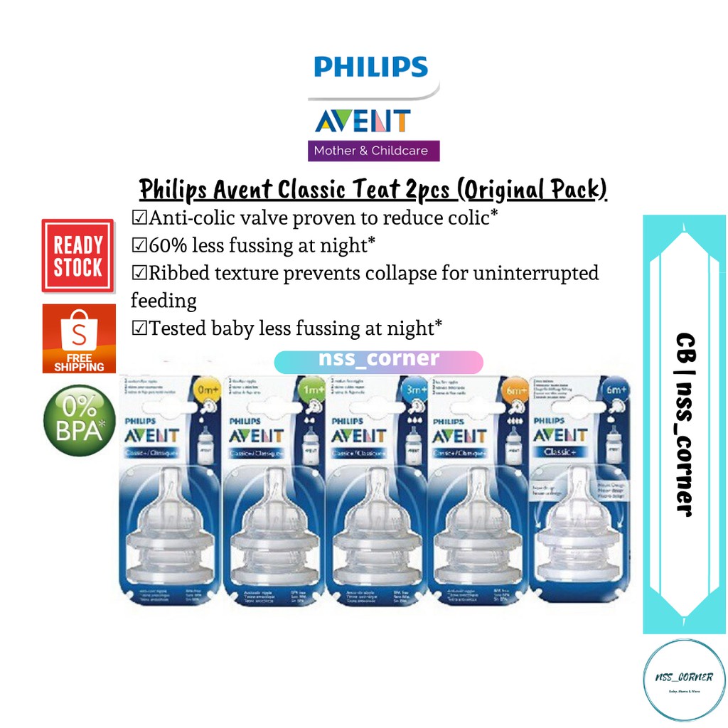 Philips Avent Classic Teat 2pcs Original Pack Puting Botol Susu