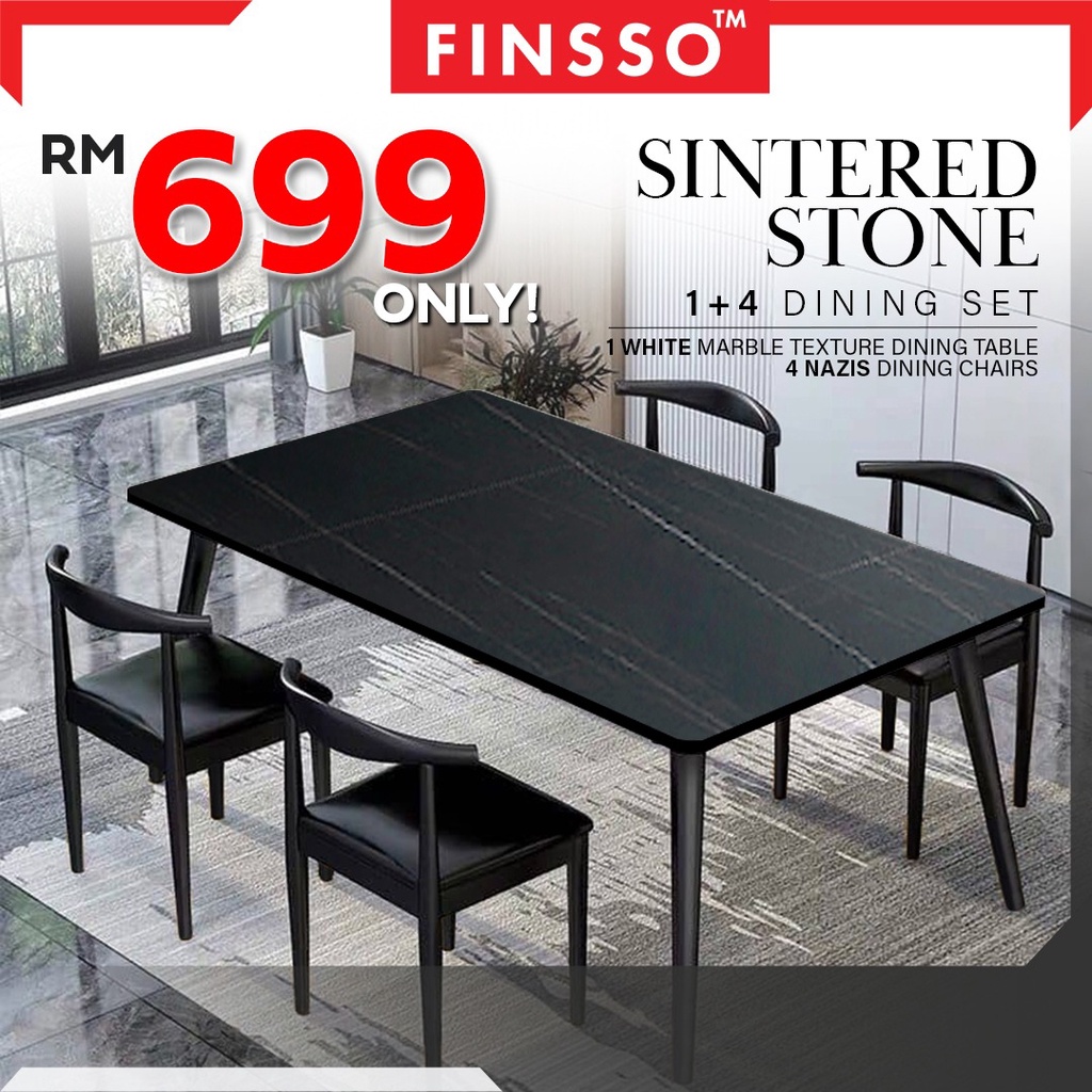 FINSSO : SINTERED STONE Marble Texture Dining Table with Nazis Chair