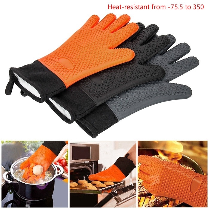 Baker Boutique Silicone Oven Gloves Long Baking Mitts with Inner Cotton Layer Machine Washable and Durable Heat Resistant Oven Mitts for Kitchen
