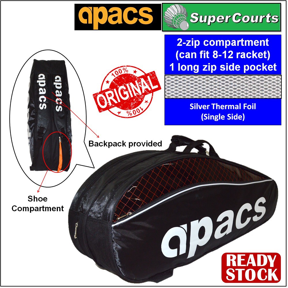 Apacs 2 Zips Black Red Backpack Single Thermal Bag Ap2602 Badminton Bag Shopee Malaysia