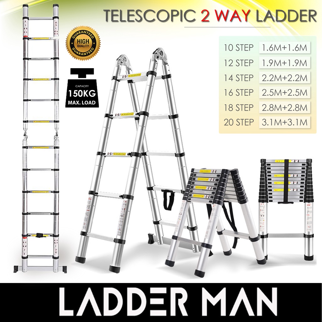 Double Sided Two Way Multipurpose Telescopic Extendable Aluminium Ladder Tangga Lipat 伸缩梯 梯子