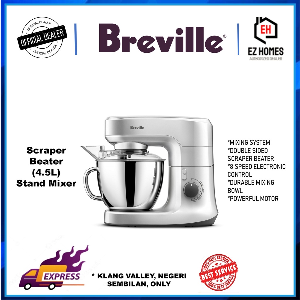 BREVILLE the Scraper Beater LEM250SIL (4.5L) Stand Mixer LEM250 8 Speed