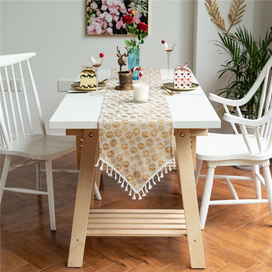 Christmas Hot Stamping Dining Table Runners With Tassel Home