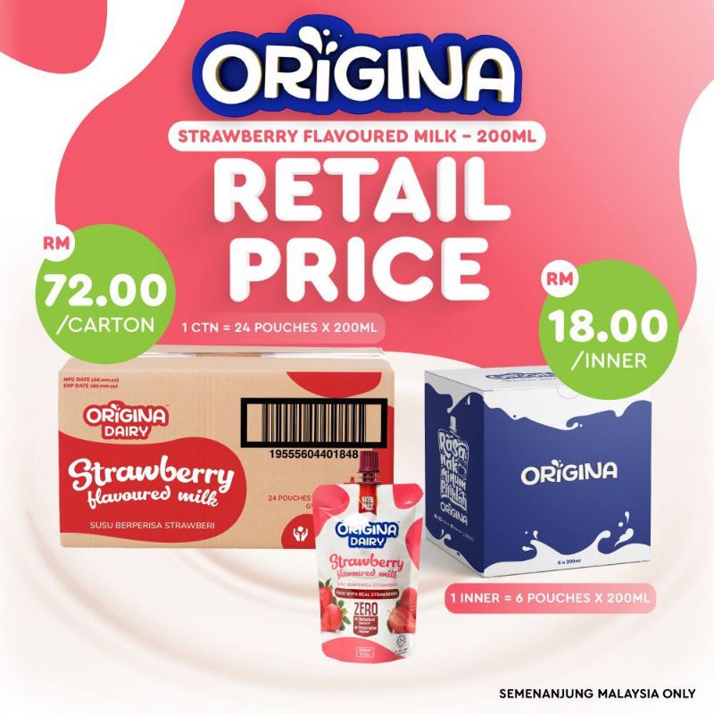 Origina Dairy Strawberry Flavoured Milk 200ml Shopee Malaysia