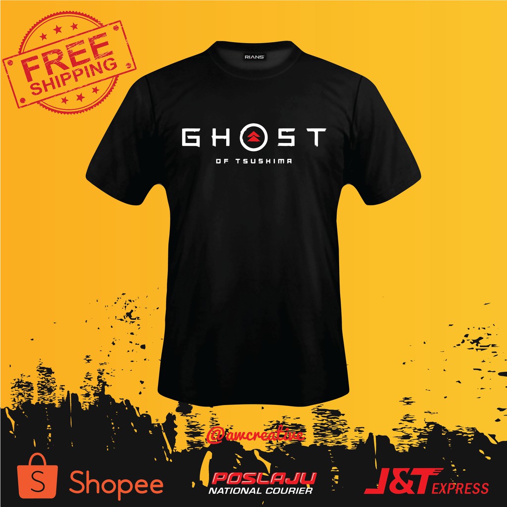 Tshirt GHOST OF TSUSHIMA JIN SAKAI CLAN 100% Cotton Tshirt Hitam Putih Viral Malaysia Bossku