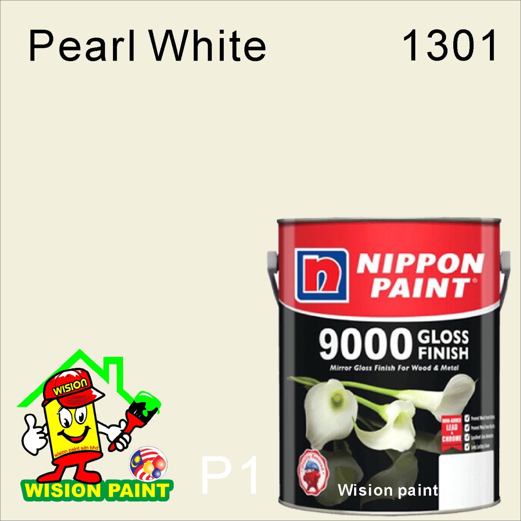 1301 PEARL WHITE ( 1L ) 9000 GLOSS FINISH NIPPON PAINT WOOD AND METAL ...