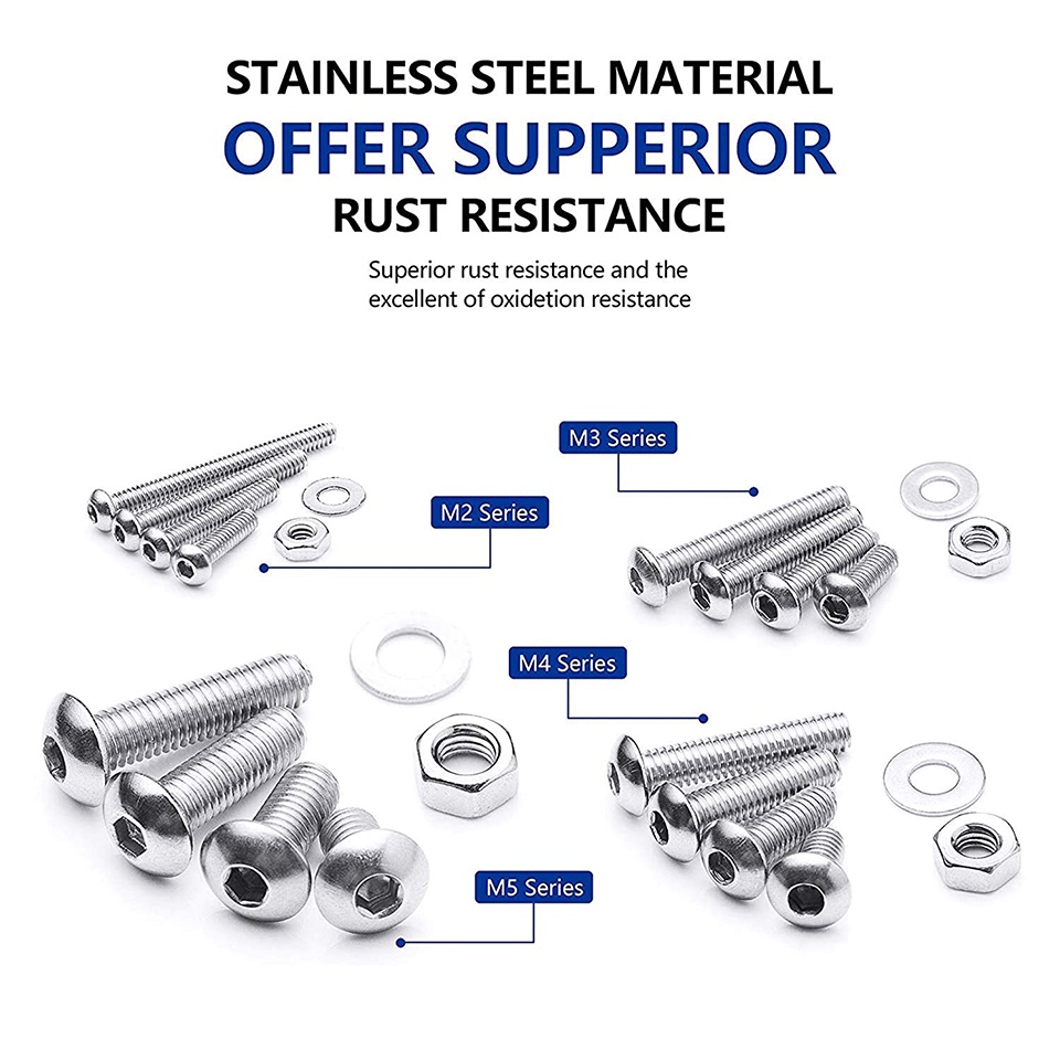 NINDEJIN 880Pcs Hex Socket Screw Set M2 M3 M4 M5 With Nut and washer