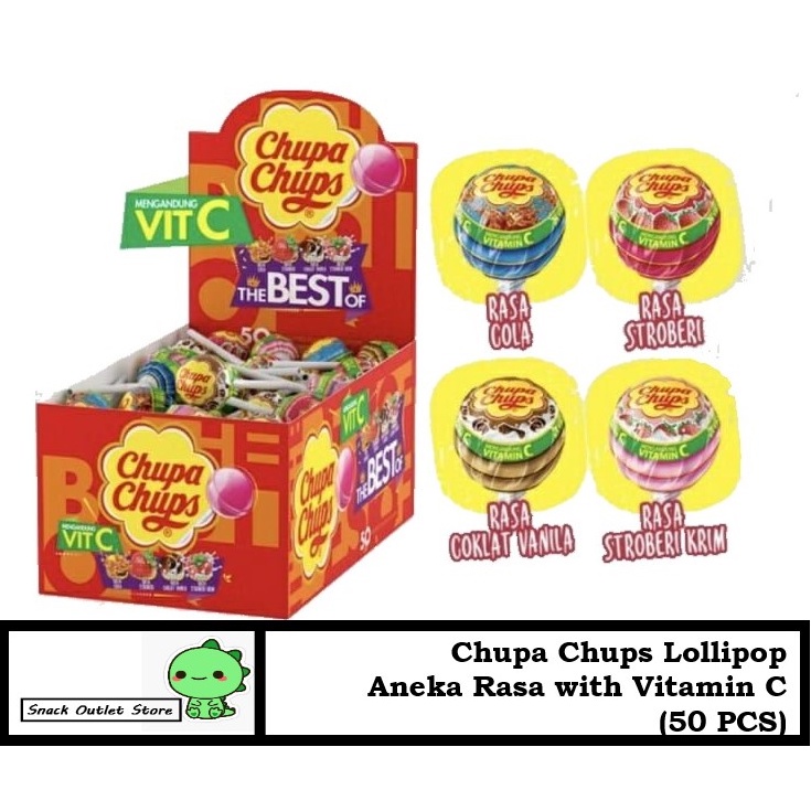 50 Pcs Latest Chupa Chups Vitamin C Aneka Rasa Strawberry Cream/ Vanilla/ Strawberry/ Chocolate