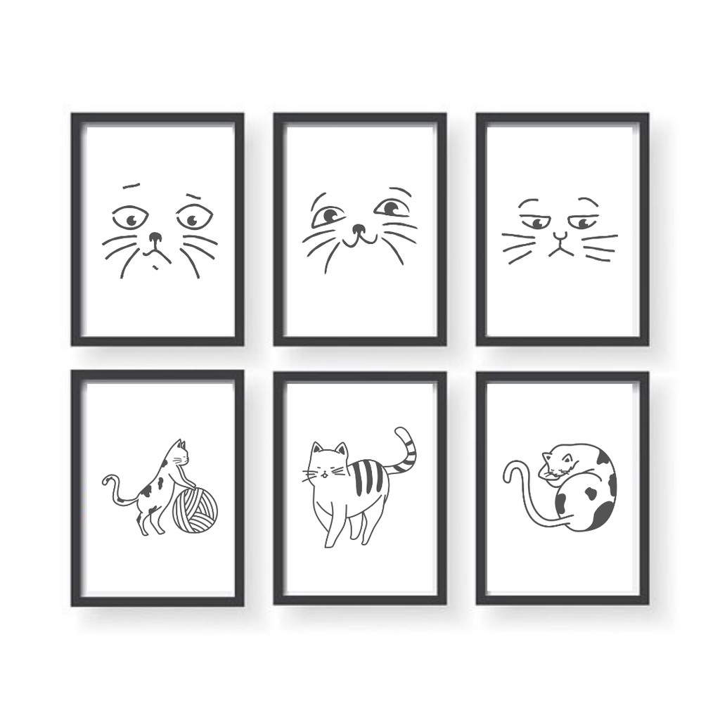 Minimalist Frame Art Frame Poster Artline Cat Meow Kucing A3 A4 Ikea