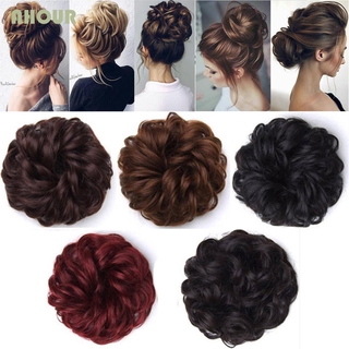 AHOUR Women Synthetic hair Black Curly Chignon Messy Hair Donut Bun Brown Rubber Band Curly Hairpieces Natural Drawstring Elastic Band/Multicolor