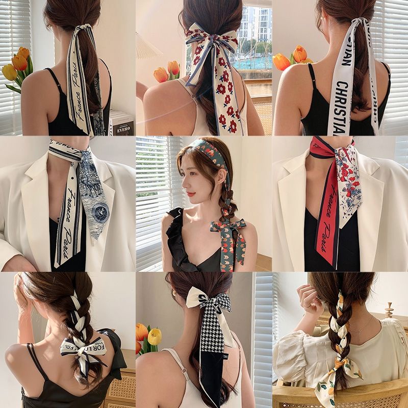 Hair scarf hair band ribbon Korean Ins Ponytail Hair Tie Scarf Ribbon silk scarf法式时尚丝巾发带绑发飘带马尾百变发饰