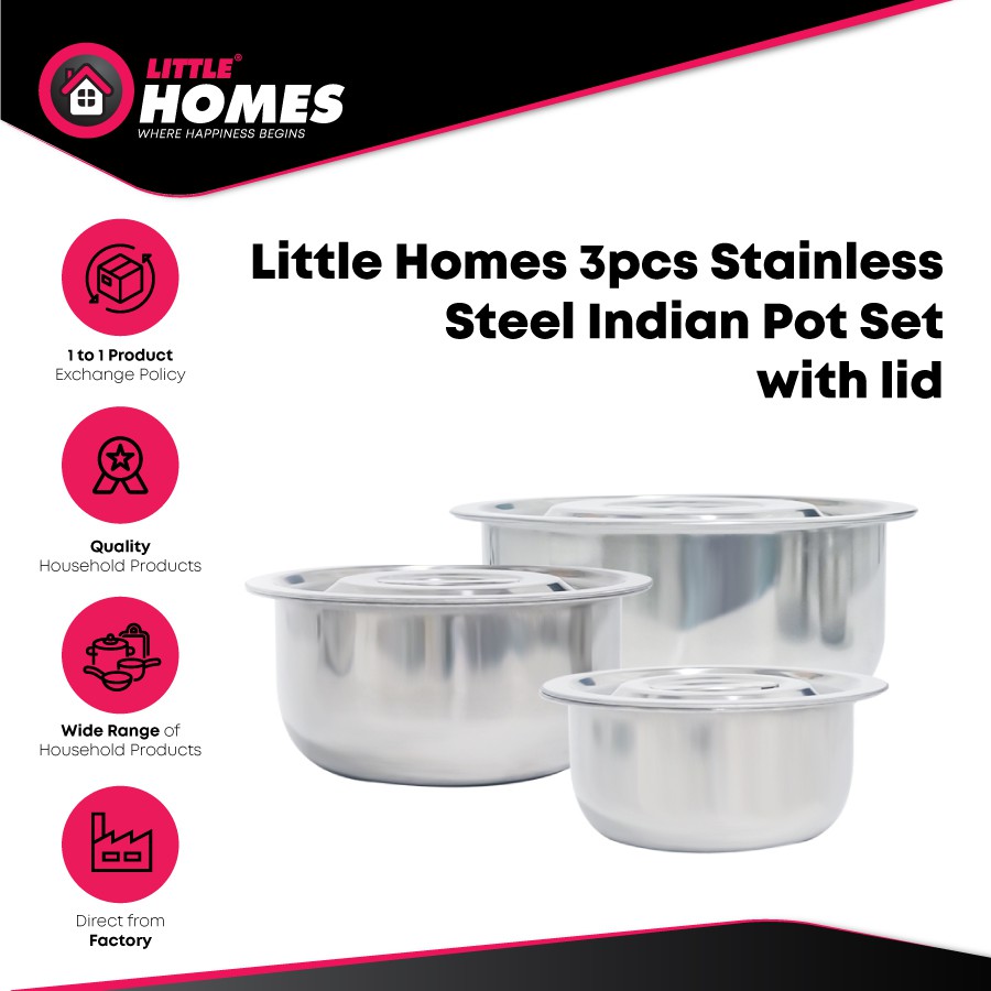 Little Homes Stainless Steel Indian Pot Multipurpose Storage Pot Stock