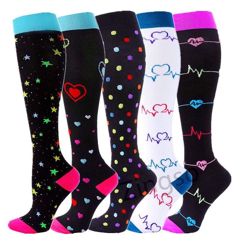 5 Pairs Compression Socks Women Men Knee High 20-30 MmHg Sports Socks Pregnancy Edema Diabetes Varicose Veins Running Stocking