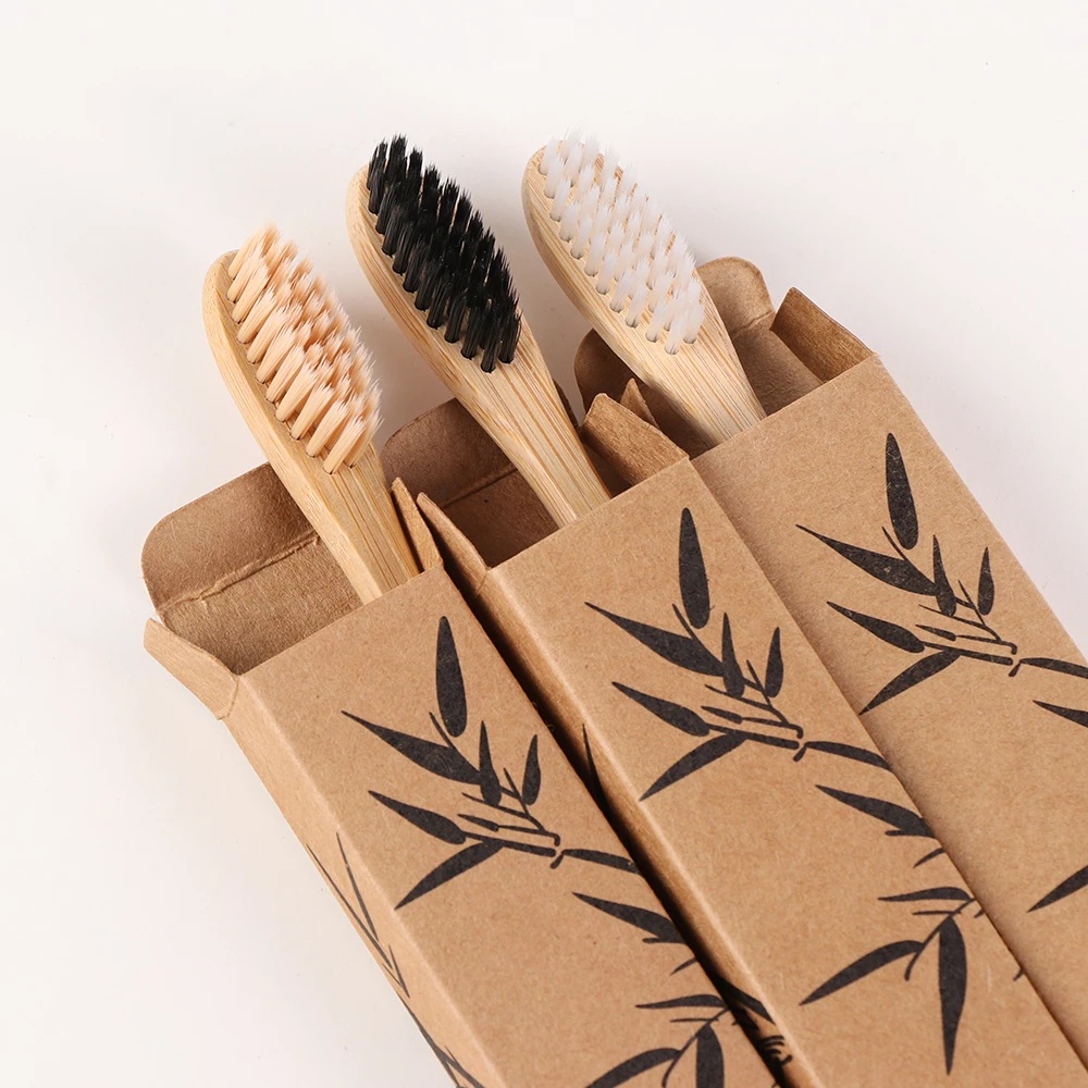 Eco Friendly Bamboo Charcoal Toothbrush / Wooden Soft Bristles With Box For Adults Kids Oral Care Toothbrush