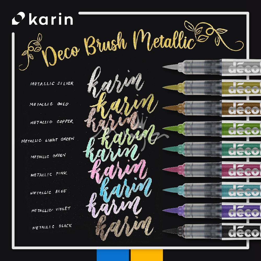 KARIN DECOBRUSH METALLIC PERMANENT MARKERS BRUSH PEN CALLIGRAPHY