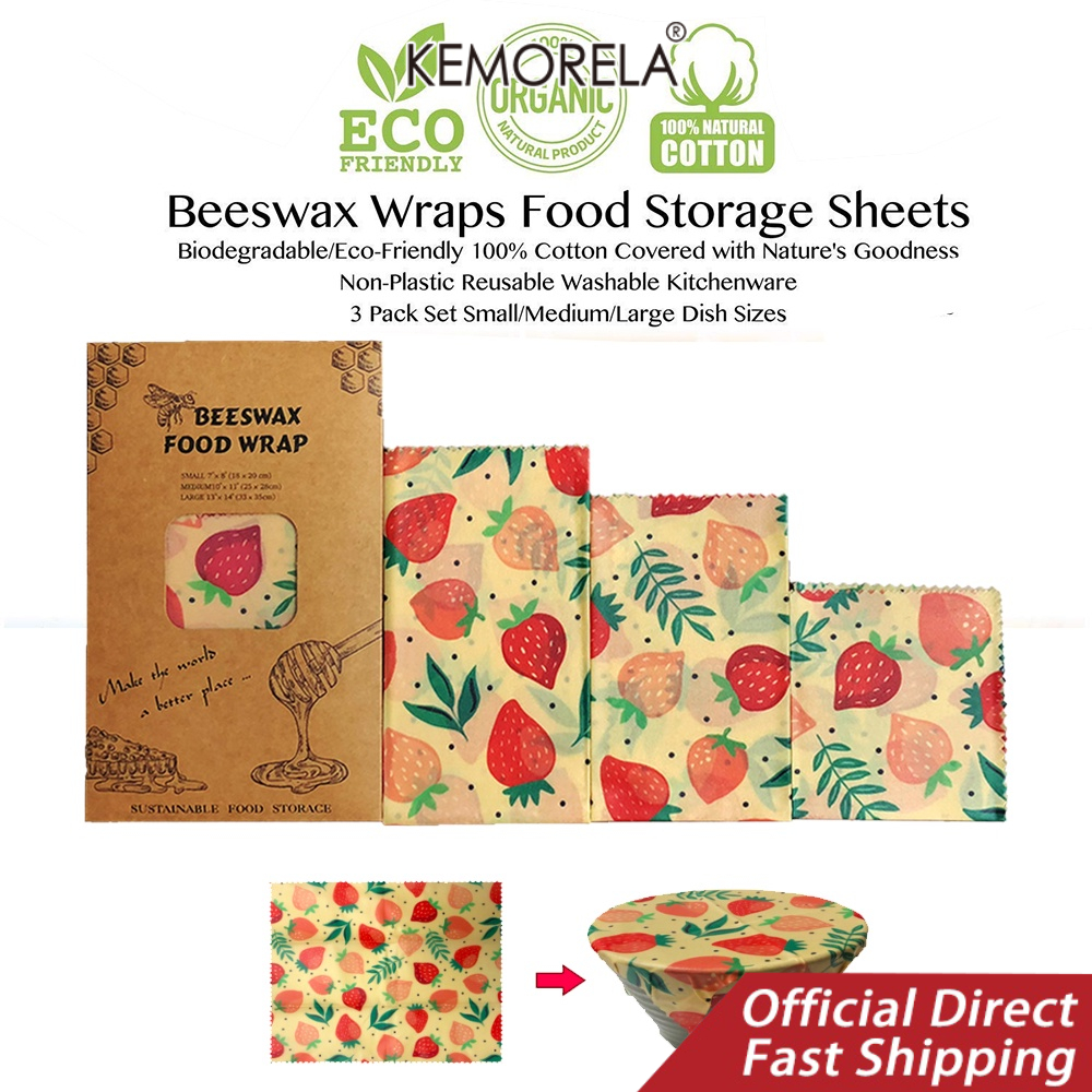 KEMORELA Reusable Storage Wrap Sustainable Organic Fruit Vegetable Food Wrapping Paper BPA & Plastic Free Beeswax Food Wrap