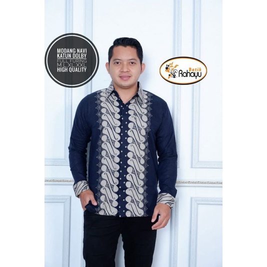 Long Sleeve batik Shirt batik MODANG NAVY batik motif Dongker batik ...