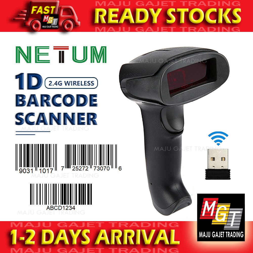 NETUM Barcode Scanner 1D Wireless Cordless Support Continuous Scan Windows PC Laptop USB