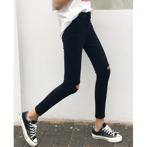 black slit jeans