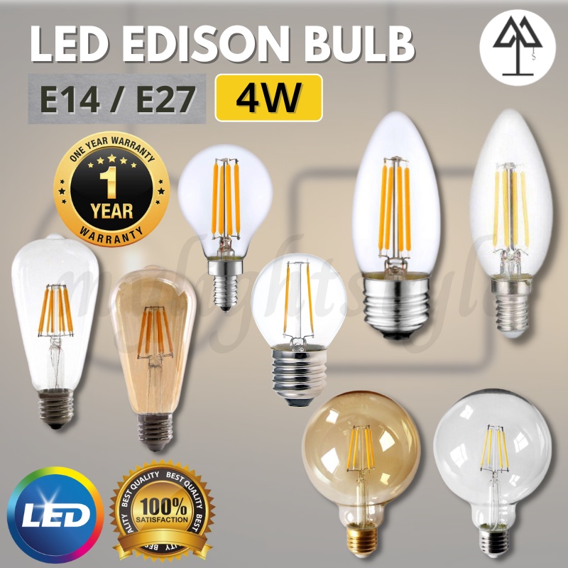 E14 E27 Screw LED 4W Edison Light Bulb C35 G45 ST64 G95 Filament Mentol Lampu Vintage Cafe Deco Lamp