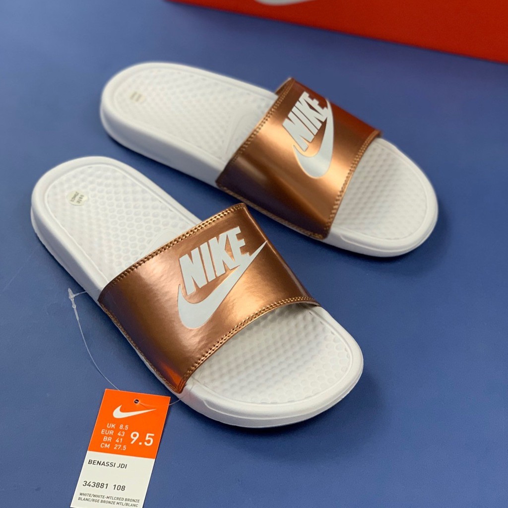 nike benassi white gold