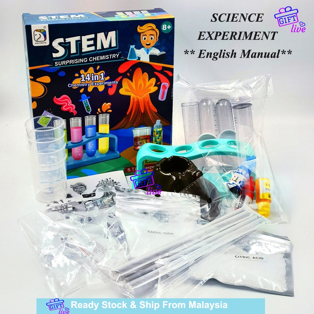 Science Experiment Kit With 14 in 1 Science Lab Chemistry Volcano Eruption Sains Eksperimen Mainan Kanak STEM STEAM Toys