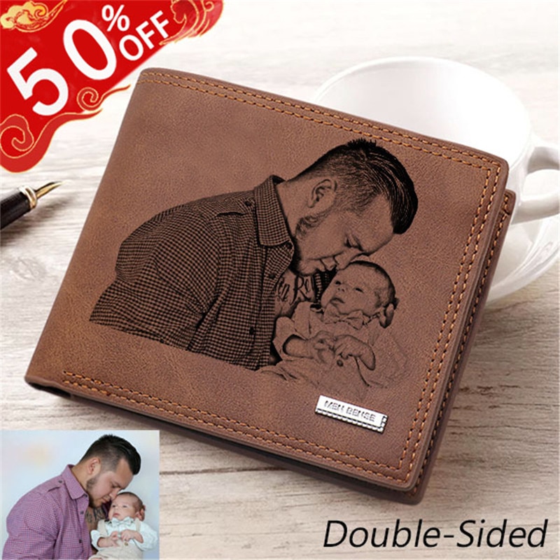 Father's Day Gift Picture Engraved Wallet PU Leather Wallet Bifold Custom Photo Engraved Wallet Festival Gifts