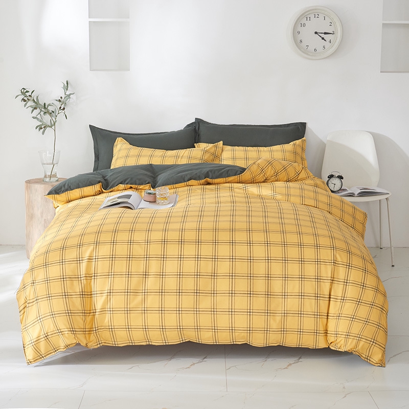 Yellow Plaid 4 In 1 Bedding Set Fashion Quilt Comforter Duvet Cover Flat Bed Sheet Pillowcases Single Queen King Small Flowral Shopee Malaysia