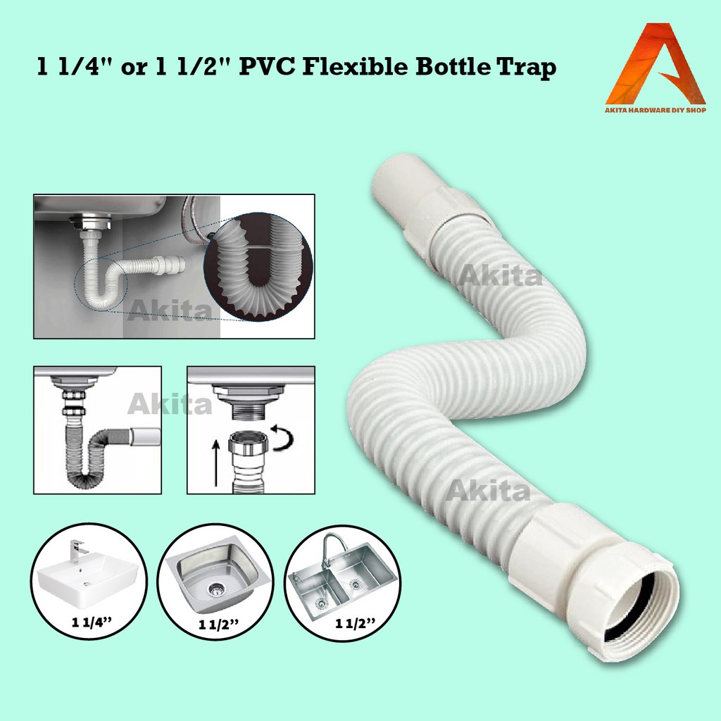 PVC Flexible Bottle Trap for Kitchen Sink (1 1/2") or Bathroom Basin (1