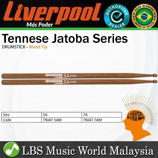 Liverpool Drumstick Tennessee Jatoba Wood Tip Drum Stick - TNJAT 5A 7A