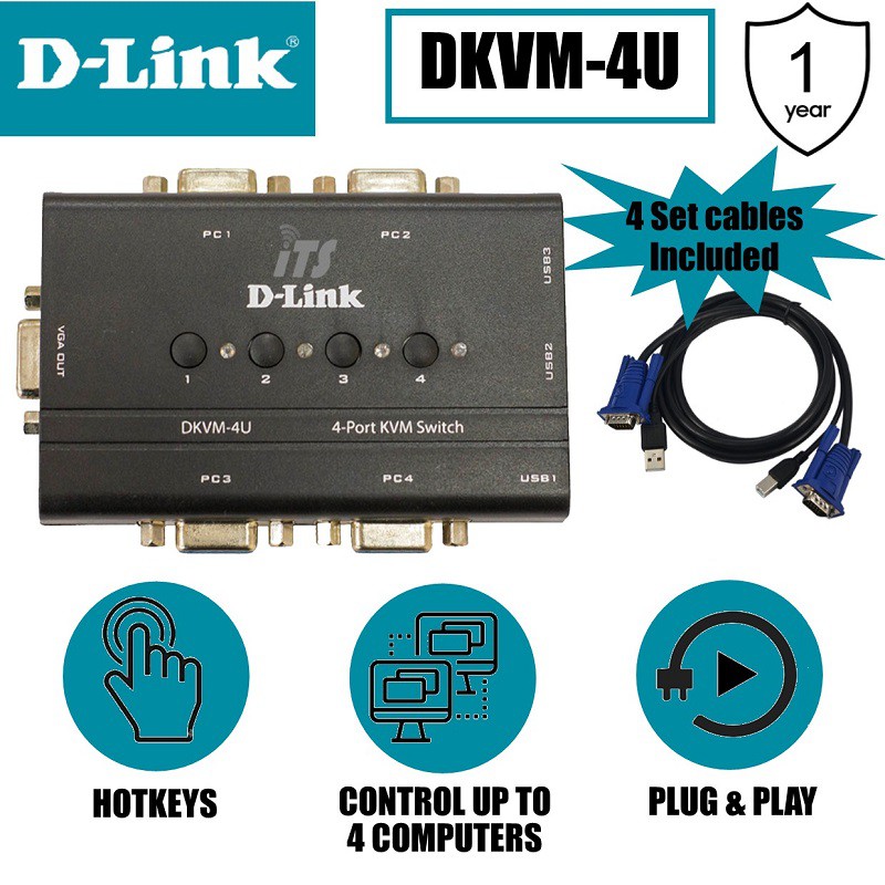 DLink 4 Port USB KVM Switch with 4 Set Cable (DKVM4U) Shopee Malaysia