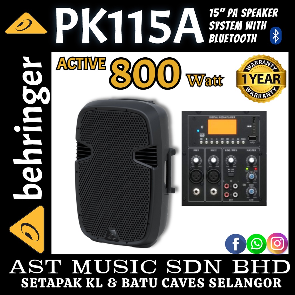 Behringer PK115A Active 800W 15" PA Speaker System with Bluetooth ( PK ...