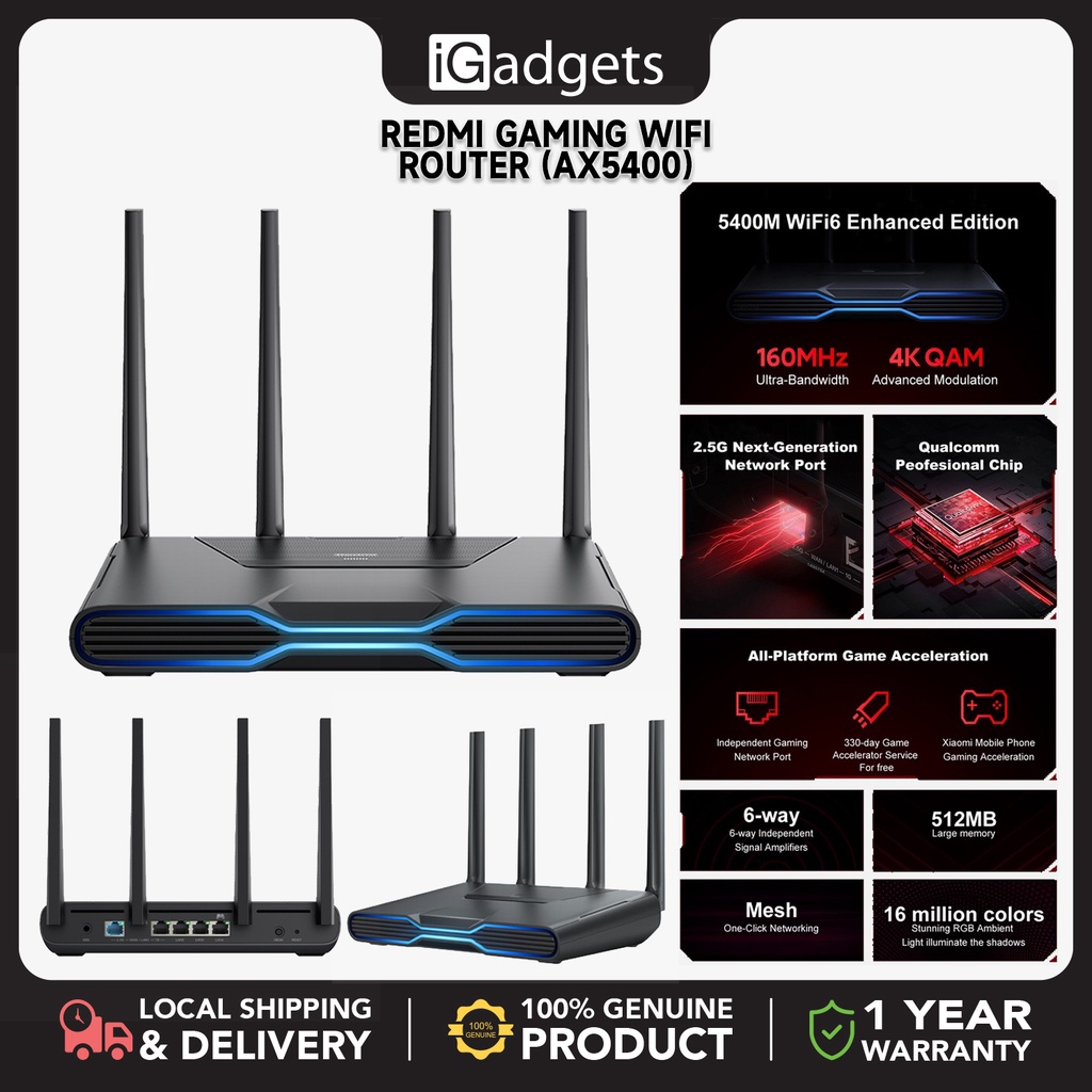 Xiaomi Redmi Gaming Wifi Router AX5400 Mesh Wi-Fi 6 2.5Gbps RGB ...