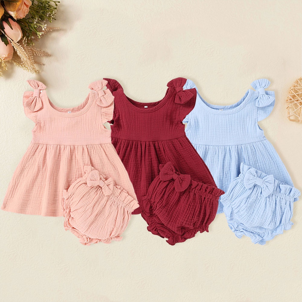 0-24Months Infant Baby Girl Outfit Sleeveless Dress Set Peplum Top Panties