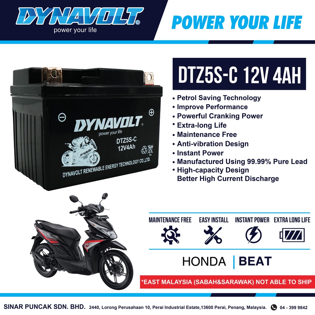 Honda Beat Dynavolt Battery DTZ5S-C 12V 4Ah | Shopee Malaysia