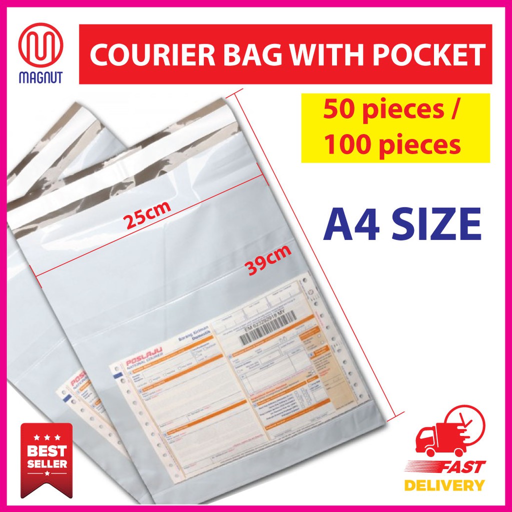 50 pieces / 100pieces - A4 size ( 25cm x 39cm ) White courier bag with ...