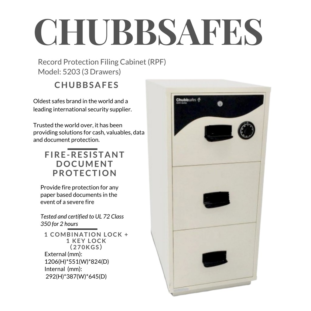 Chubbsafes 5203 Record Protection Filing Cabinet 1 Combination 1 Key Lock 3 Drawers Ä¿é©æ Shopee Malaysia