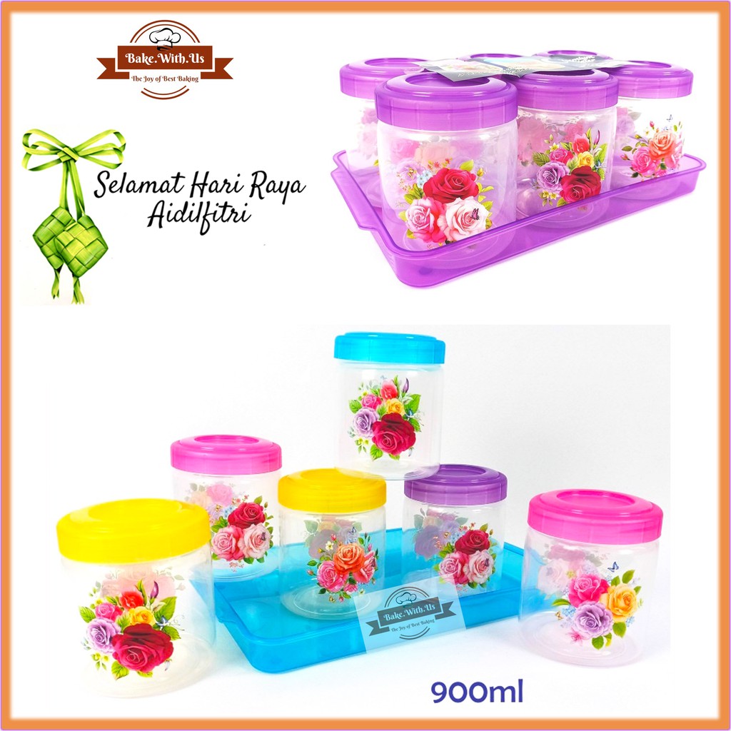 Bekas Kuih Raya Set / 6pcs Cookies Canister Set + 1pc Serving Plate ...