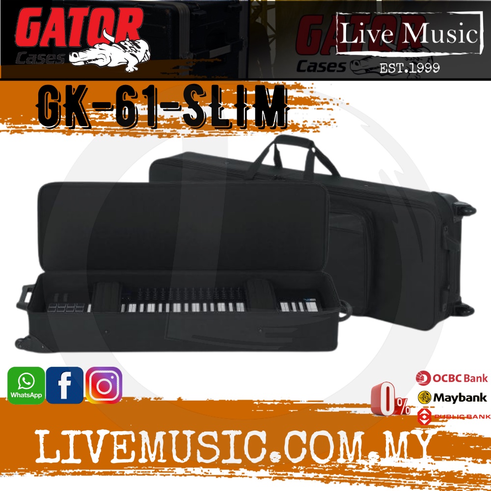 Gator GK61SLIM Rigid EPS Foam Lightweight Case w/ Wheels for Slim 61