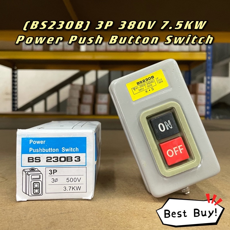 BS230B AC500V 7.5KW SPST Push Button On/Off Control 3 Phase Lock Pressure Switch 