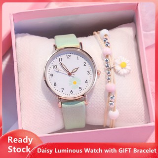 [Fast Delivery] Korean GD Peaceminusone Watch PU Leather Watch Women Luminous Watches little Daisy Bracelet Women's Casual Watch Waterproof Watches
