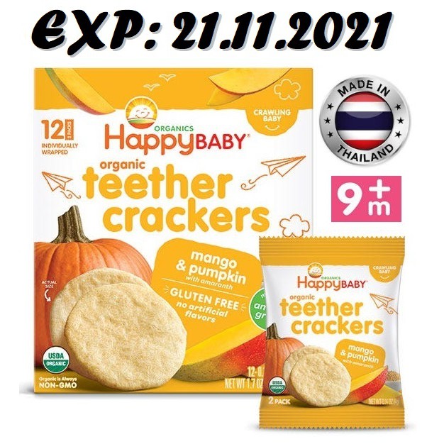 Happy Baby Organic Teether Crackers (Mango & Pumpkin) 48gm Shopee