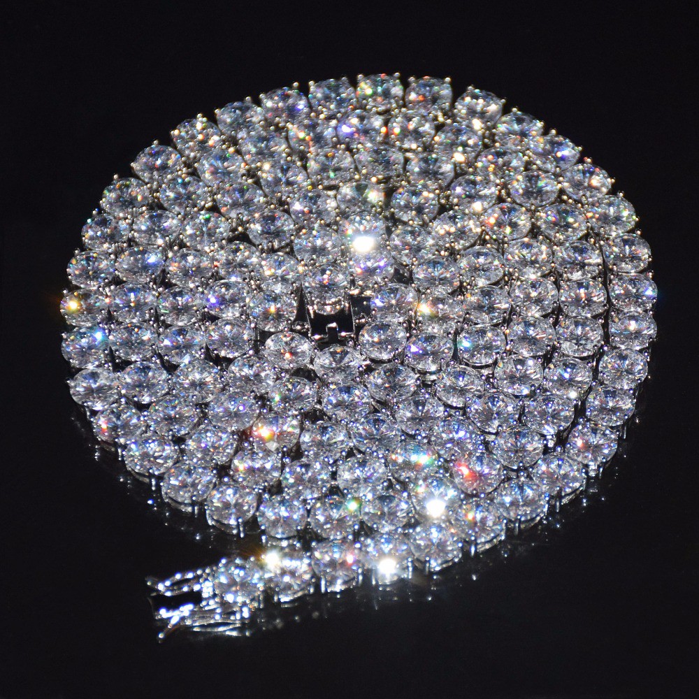 4mm  Iced Out Brass Material CZ Stone Tennis Chain Men's Silver Necklace  Hip hop Jewelry