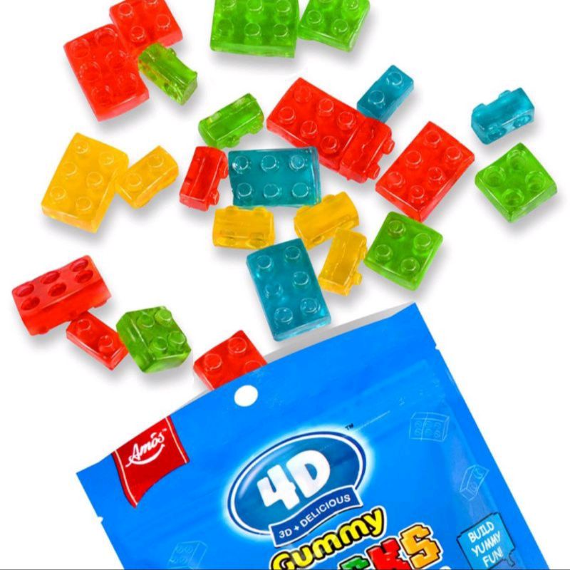 Amos Fruit Gummy Blocks 3d Plus Delicious/Fruit Flavor Jelly Candy Briks Shape Lego Block