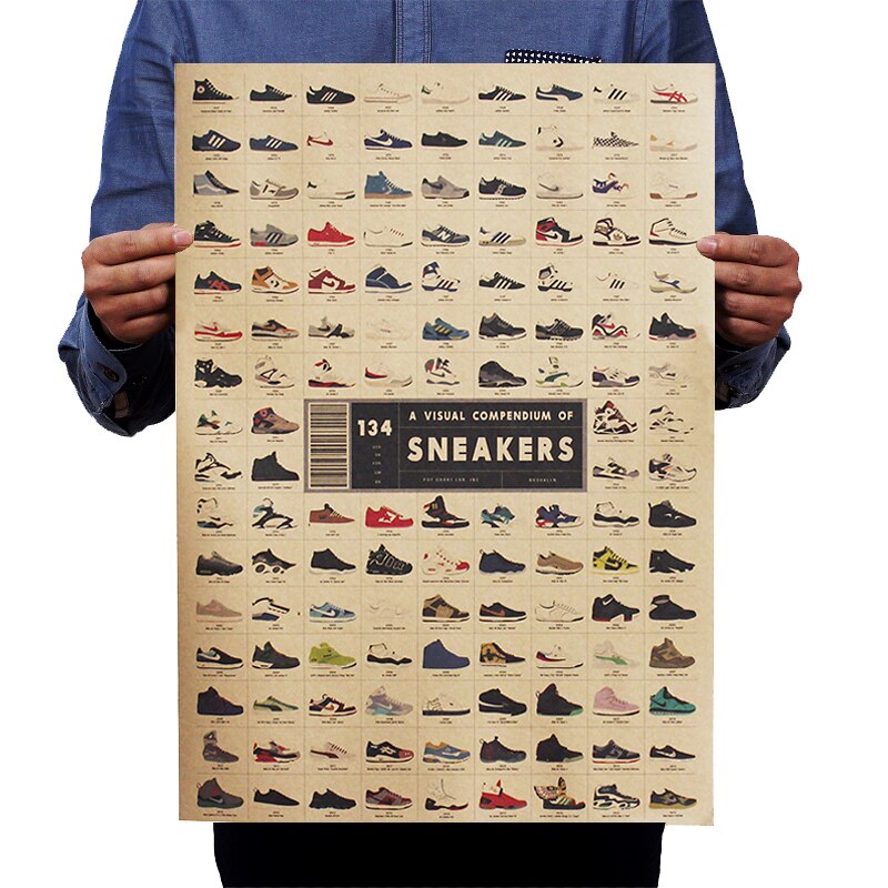 DLKKLB Classic Poster Sneakers Collection Nostalgic Vintage Kraft Paper Home Dorm Room Bars Cafe Retro Decorative