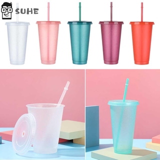 1pcs Reusable Portable Straw Cup Outdoor Personalized Water Bottle  Drinkware Outdoor Plastic Shiny Flash Powder