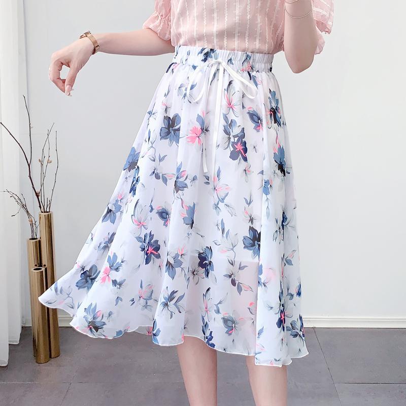 Skirts, flower skirts, slim chiffon skirt with large floral border with ...