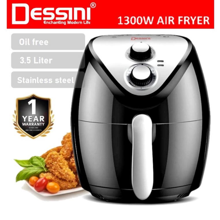 [ORIGINAL] DESSINI ITALY 3.5L Electric Air Fryer Timer Oven Cooker Non-Stick Fry Roast Grill Bake Machine