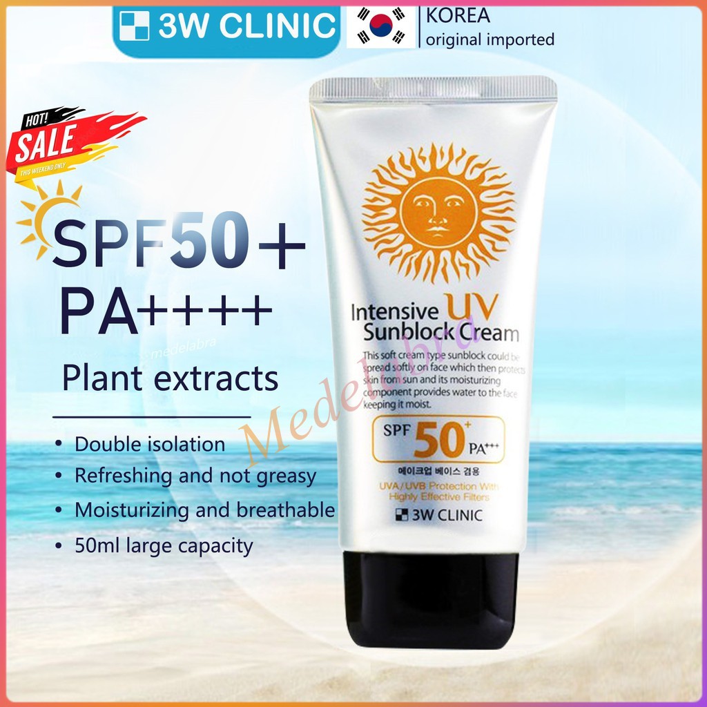 【Flash Sale】3W CLINIC Sunscreen Sunblock Cream Prevent Intensive UV SPF50+ PA+++ 70ml Shopee